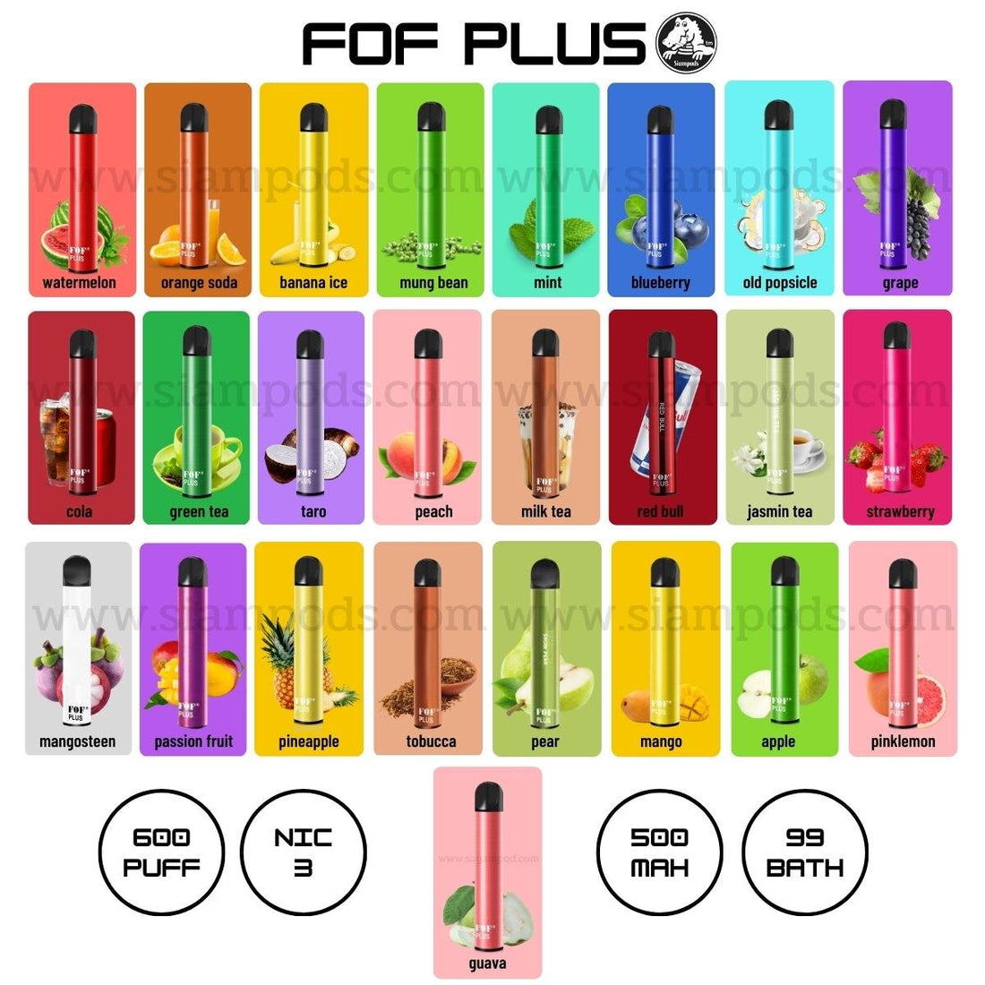 FOF Plus Stick 17กลิ่น พอตสูบแล้วทิ้ง 500-600คำ